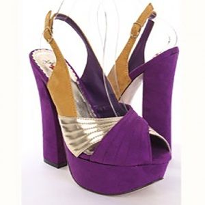 Purple Faux Suede Colorblock Crossstrap Slingbacks